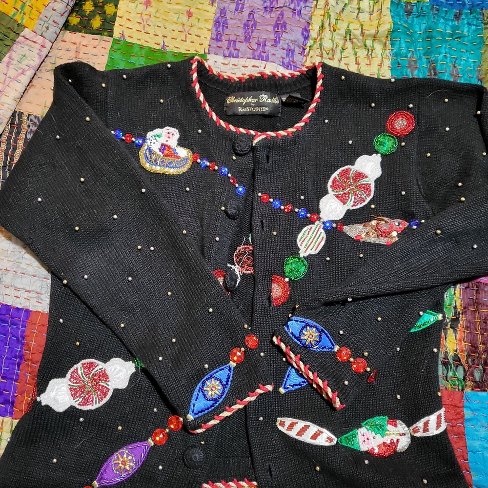 Beaded, embroidered Xmas sweater